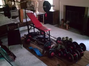 Lots of iron weights for sale; all have to go at once, in one sale.