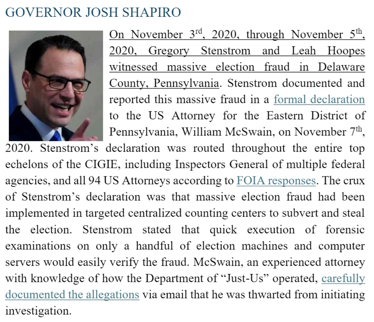CIGIE Governor Josh Shapiro