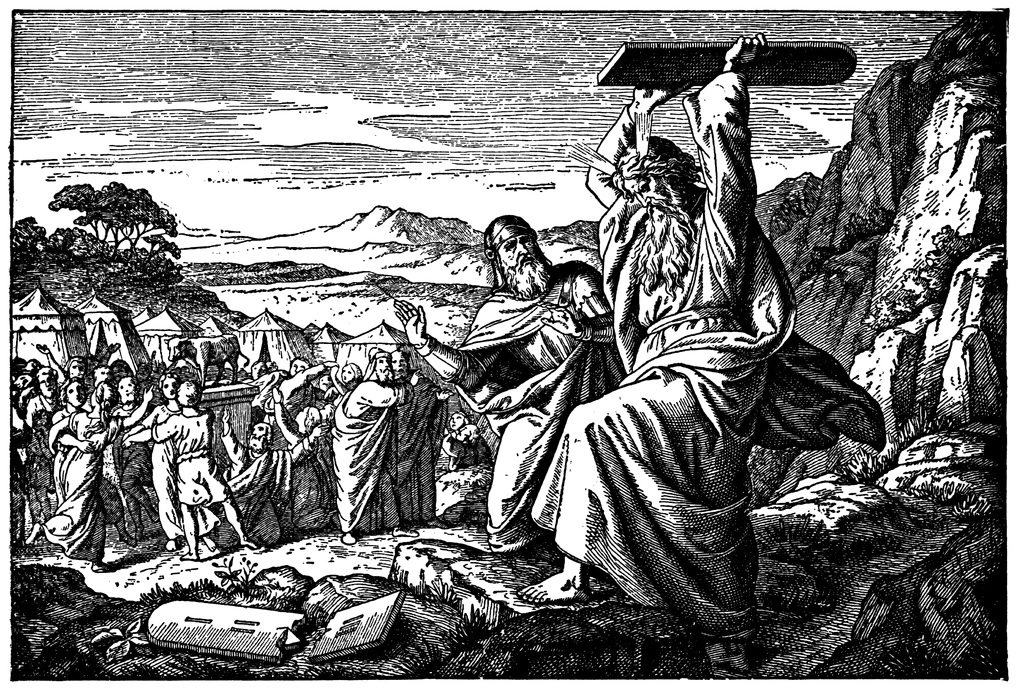 Moses throwing down the Tablets